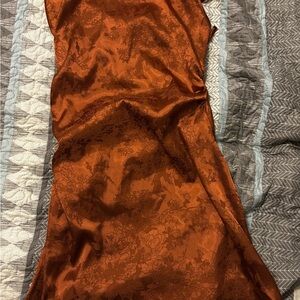 Elegant Rust Orange Satin Dress